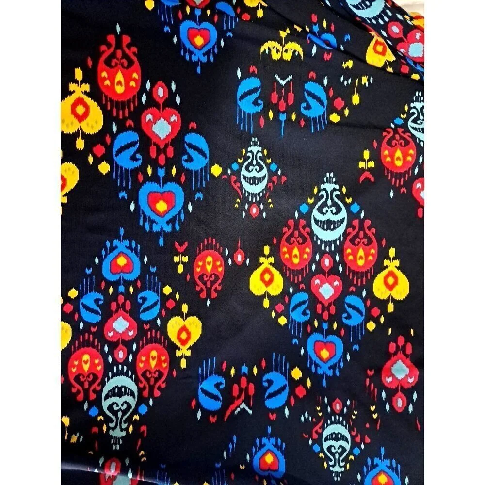 Lularoe Womens XS (4-6) Maxi Skirt Black Slinky Stretch Multicolor Art Print